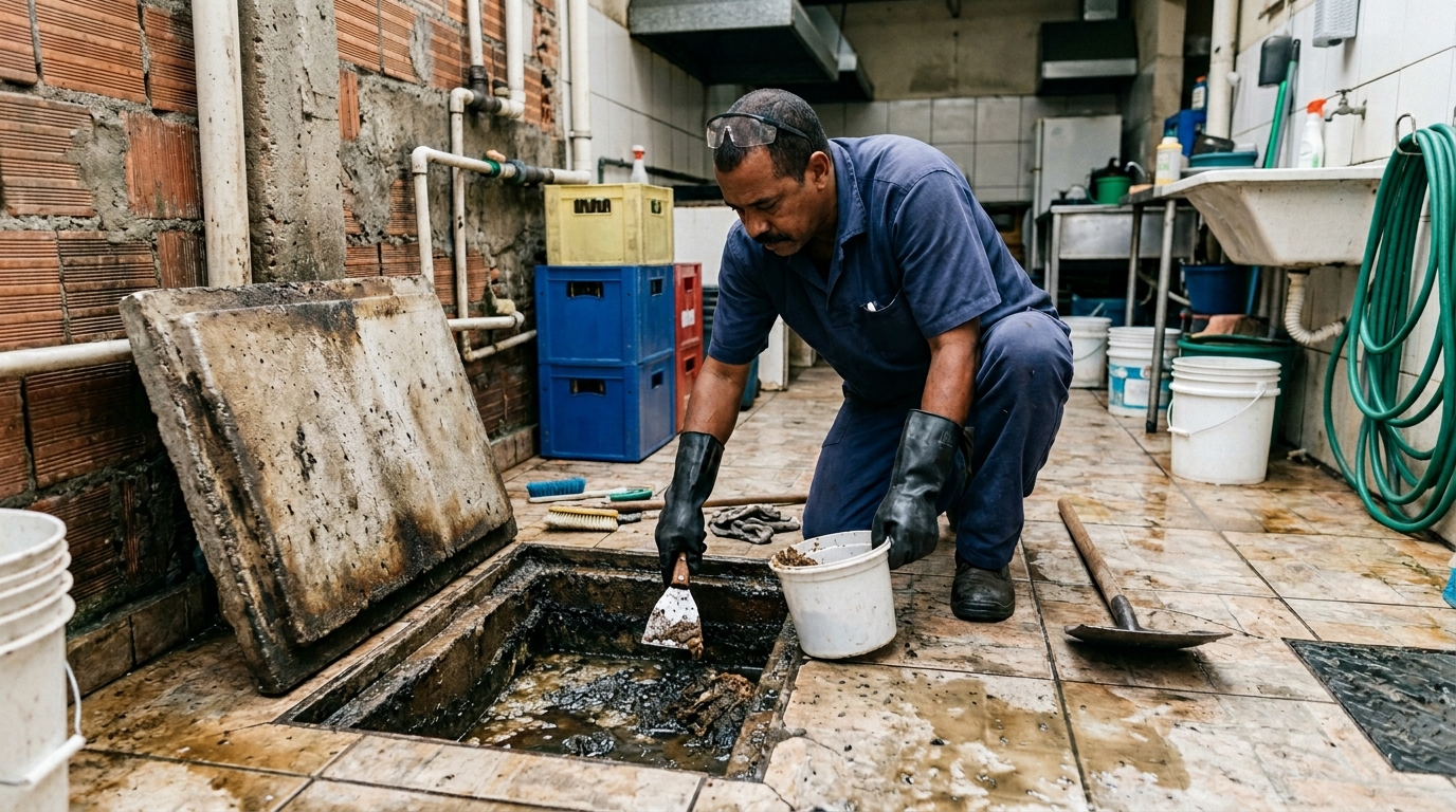 Esvaziamento de Caixa de Gordura na Aparecida, Santos‑SP